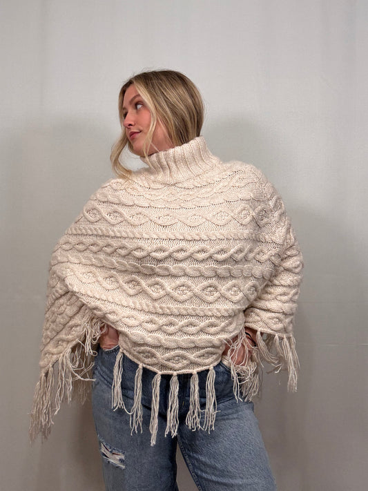 Cream Cable Knit Poncho