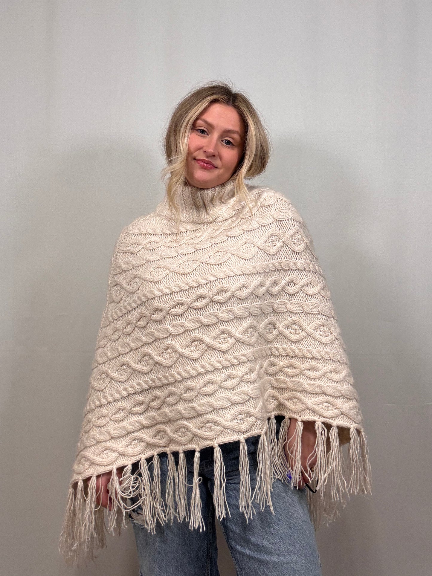 Cream Cable Knit Poncho