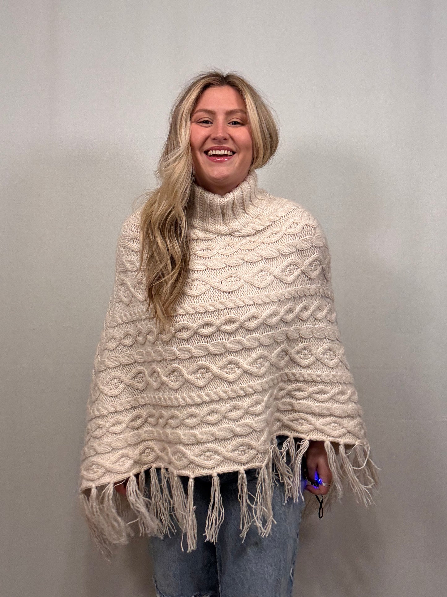 Cream Cable Knit Poncho