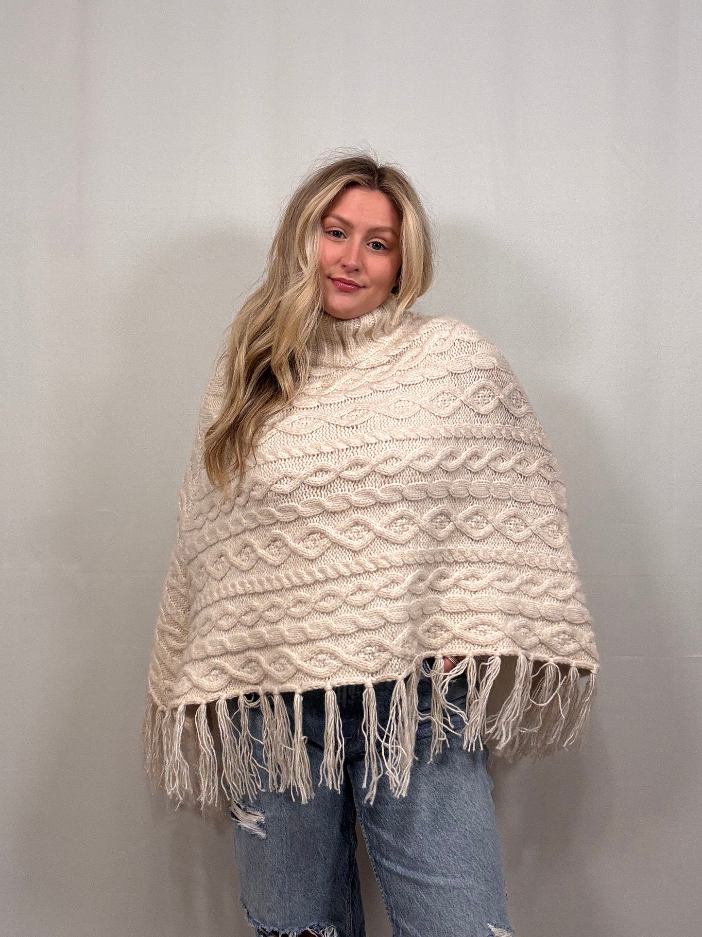 Cream Cable Knit Poncho