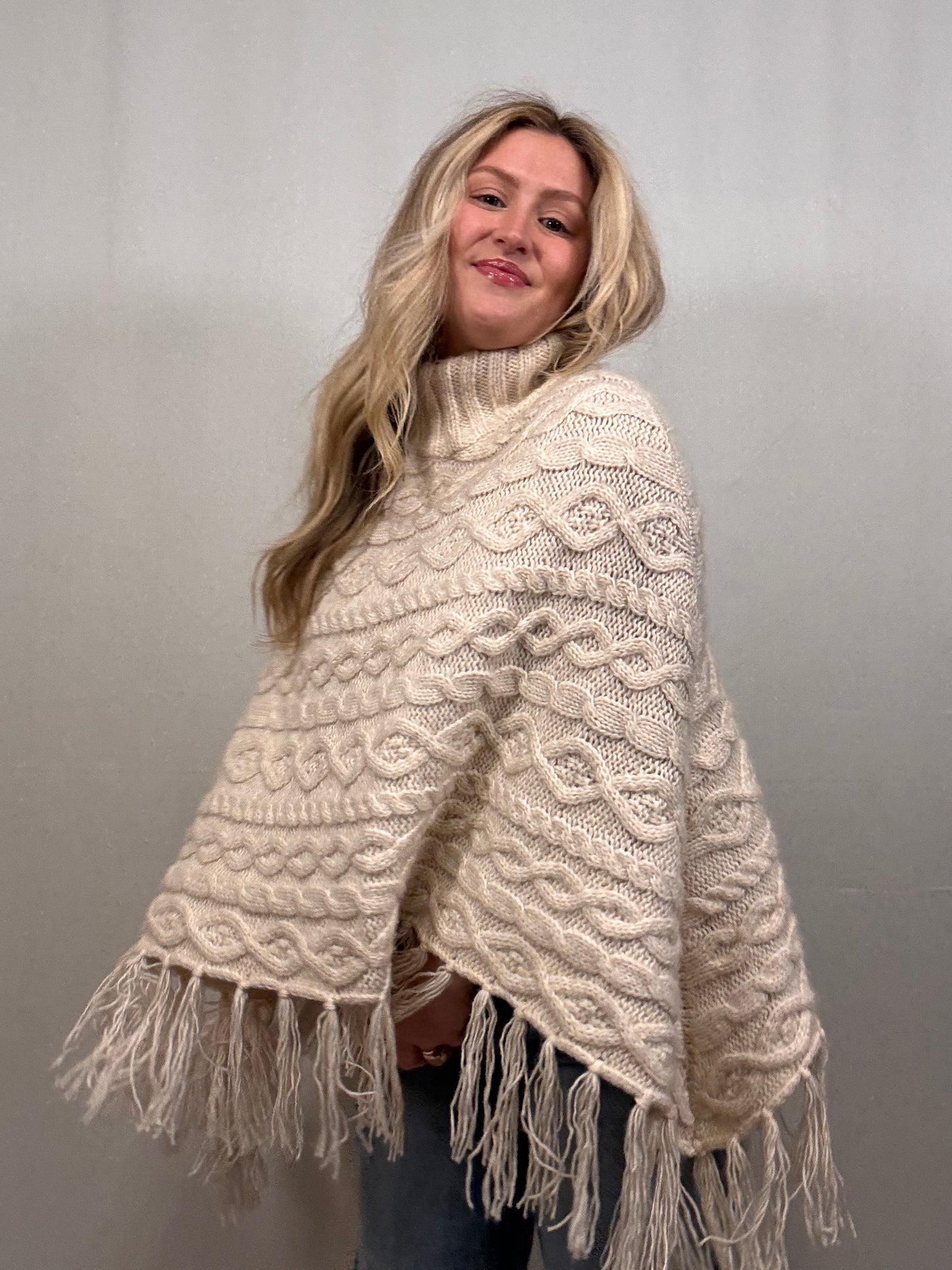 Cream Cable Knit Poncho