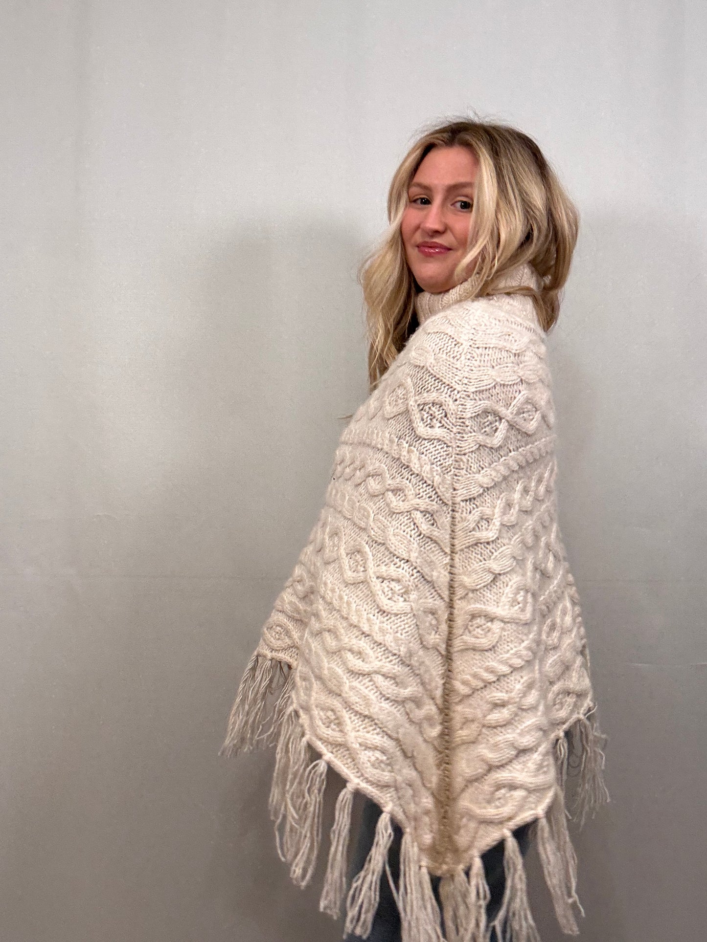 Cream Cable Knit Poncho