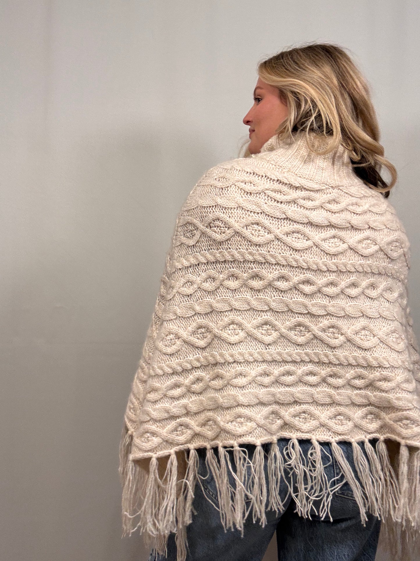 Cream Cable Knit Poncho