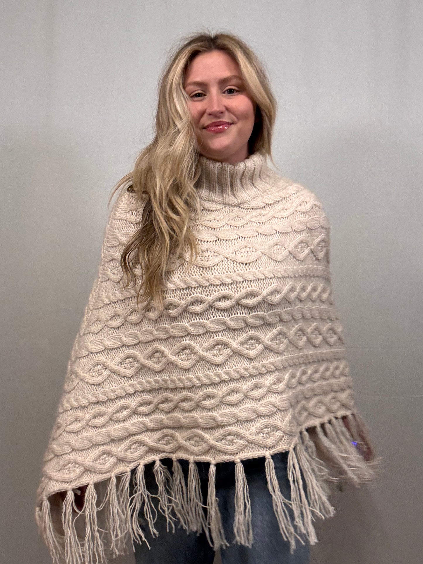 Cream Cable Knit Poncho