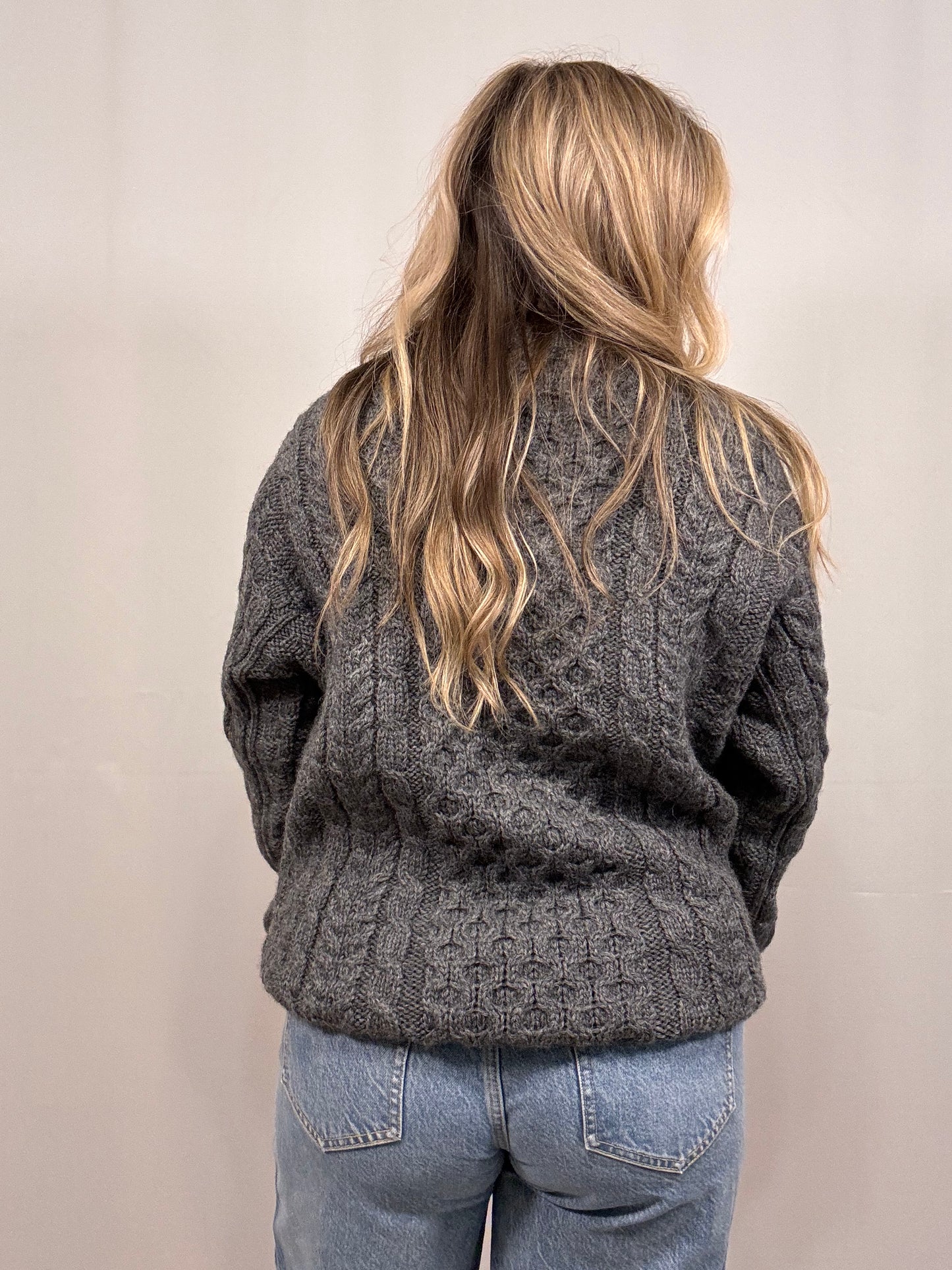 Gray Chunky Cable Knit Sweater