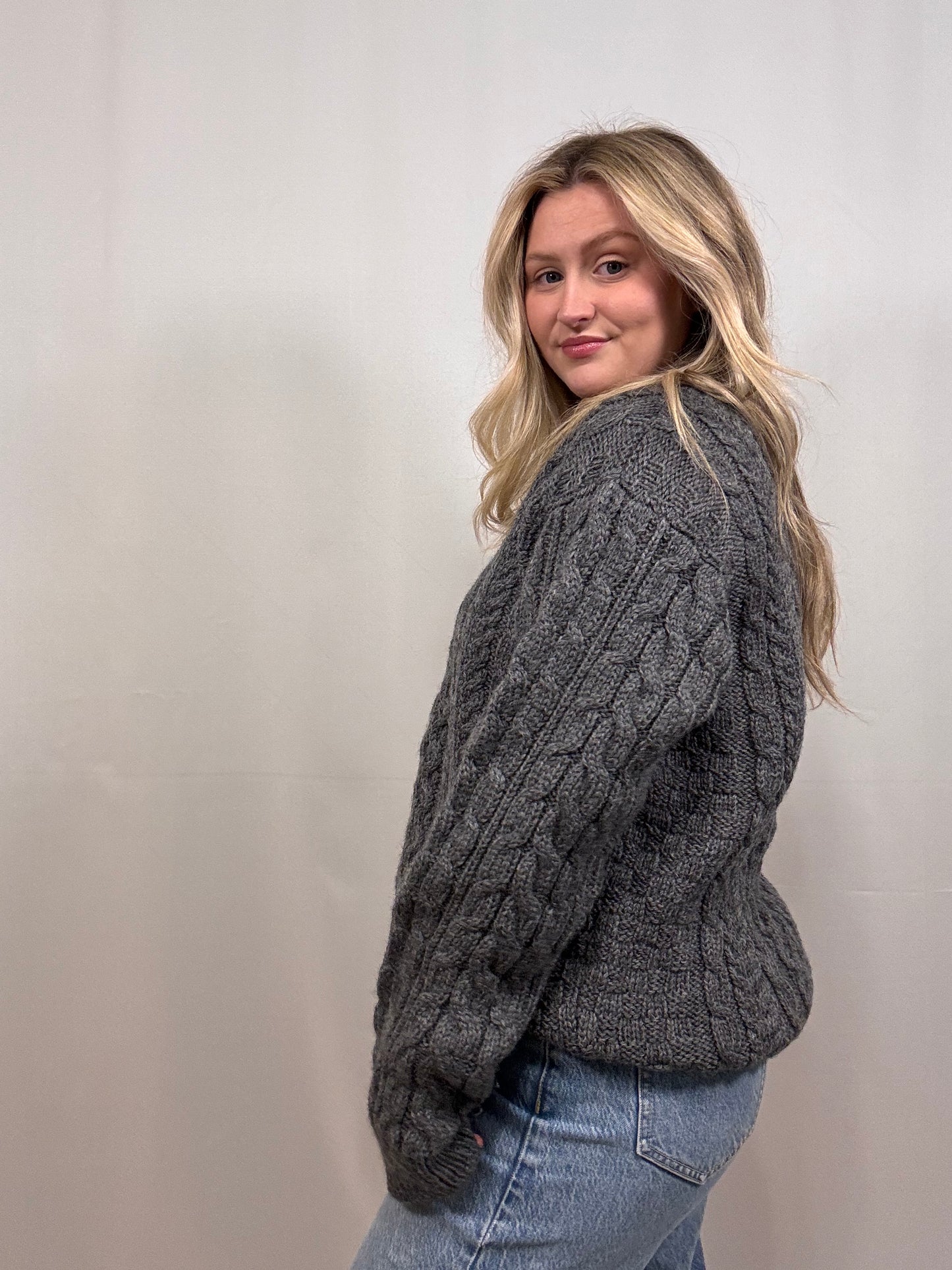 Gray Chunky Cable Knit Sweater