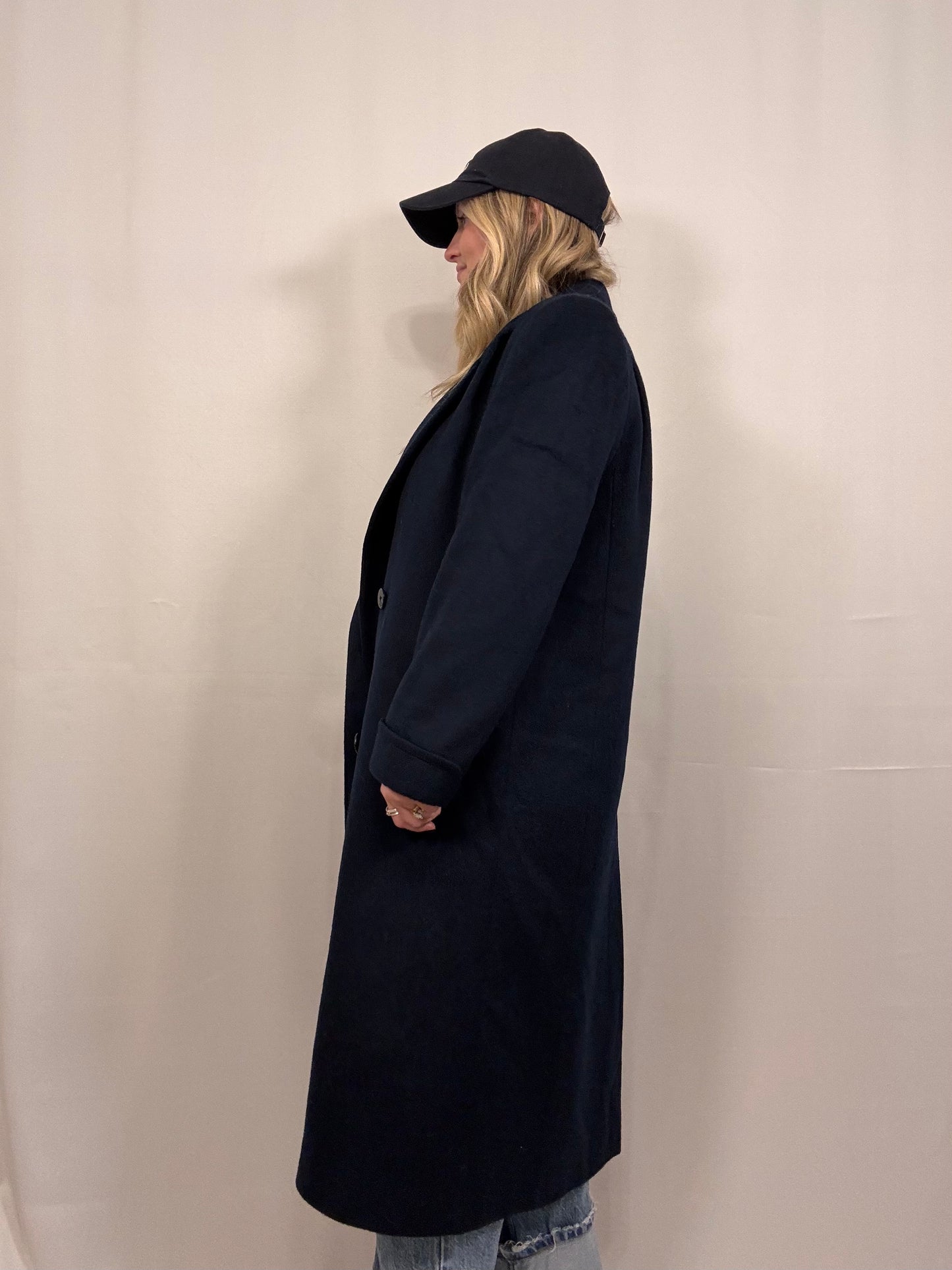 Navy Brushed Wool Overcoat